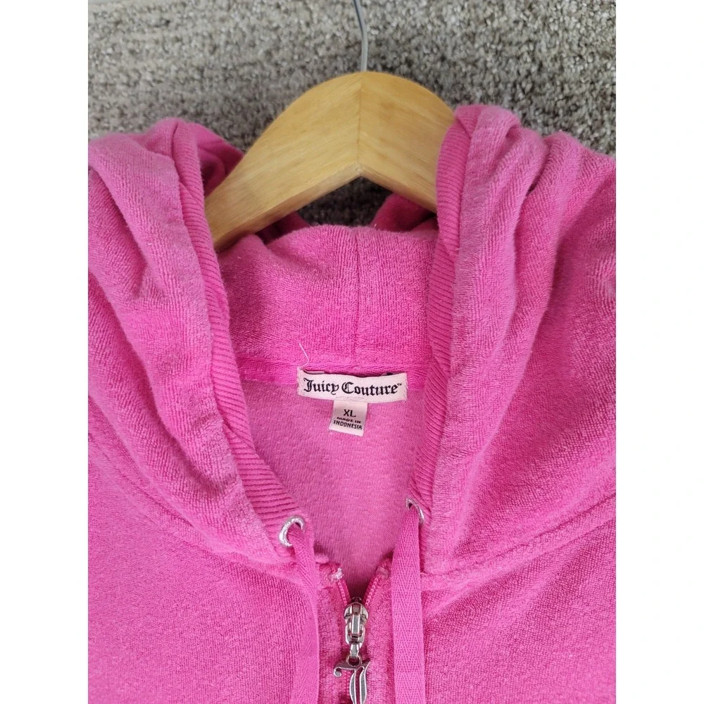 Juicy Couture XL Bright Pink Velour Zip Hoodie Jacket Y2K‎ Rhinestone Bling